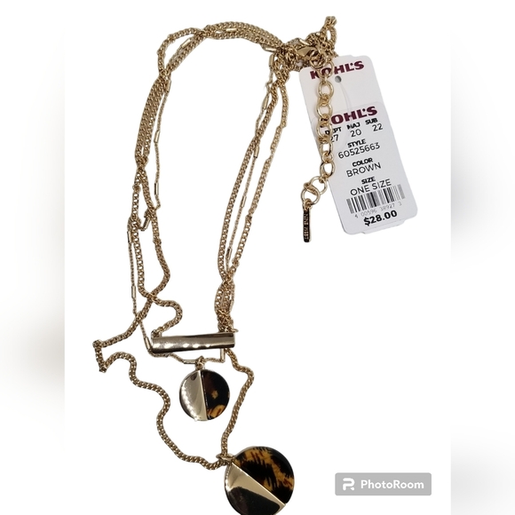 NINE WEST NWT GOLDTONED & ANIMAL PRINT PENDANT LAYERED NECKLACE - Picture 1 of 8